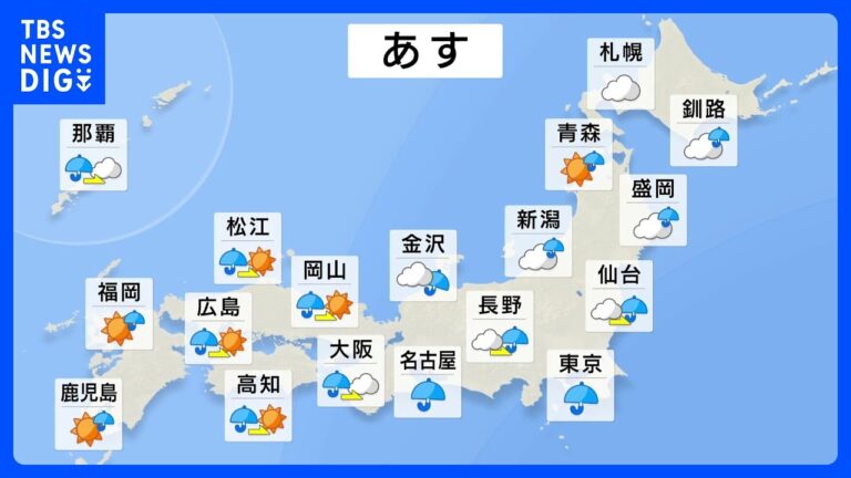 4月12日　明日の天気　全国的に雨や風強まる　東京は15℃で上着必要　全国的に気温低く｜TBS NEWS DIG
