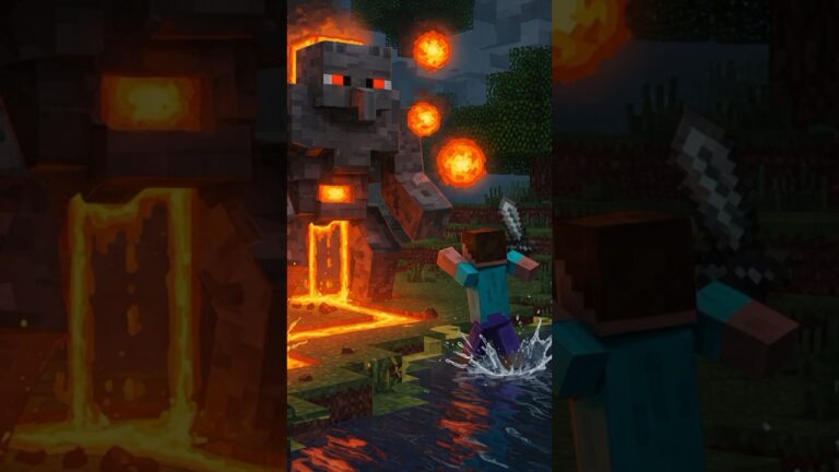 Steve And The Blue Dog Fight The Lava Golem #minecraft #aistory  #shorts