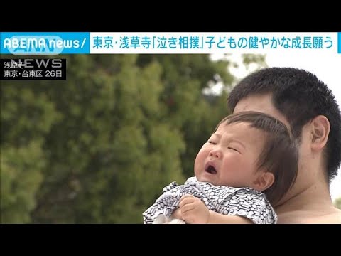子どもの健やかな成長を願う「泣き相撲」　東京の浅草寺で(2025年4月27日)