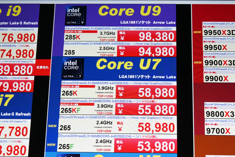 Core Ultra 200Sが続落、Ryzen 9 9950X3Dが一時入荷するも再び品切れ [4月前半のCPU価格]