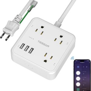 TESSAN スマートプラグ 電源タップ 節電タップ コンセント タイマー付き Bluetooth&Wi-Fi 遠隔操作 AC3個 3USB-Aポート ワットチェッカー 消費電力監視機能省エネ 雷ガード 音声コントロール スマートホーム Alexa/Google Homeに対応