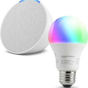 【セット買い】Echo Pop グレーシャーホワイト + Amazonベーシック スマートLED電球 (E26・60W形相当 800lm・調光・調色タイプ)