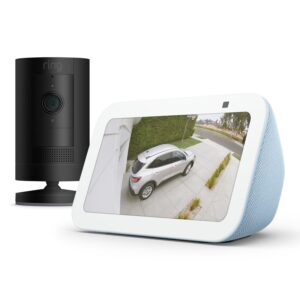 【2023年度グッドデザイン賞受賞見守りカメラ】Ring Stick Up Cam Battery (リング スティックアップカム バッテリーモデル) ブラック + Echo Show 5 (エコーショー5) 第3世代 クラウドブルー