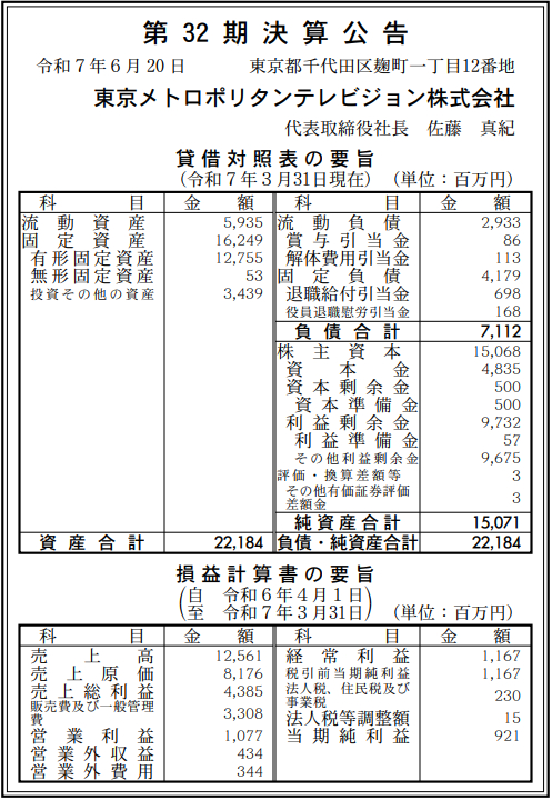 決算に関する情報