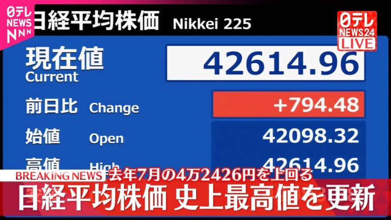 日経平均、史上最高値更新！1年以上ぶりの快挙